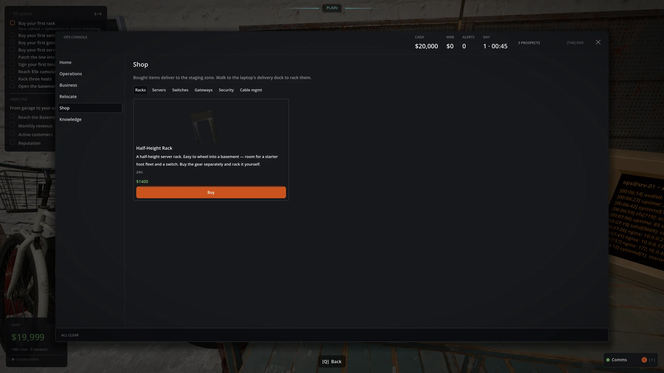 The ops console open on the laptop, tabs across the top